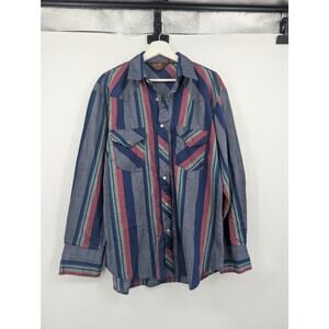 Vtg BJ-R Pearl Snap Authentic Western Shirt Long Tail Form Fit Men's L Cowboy **